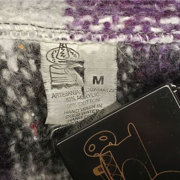 90s Plaid Knit Hoodie Baja - Picture 6 of 6